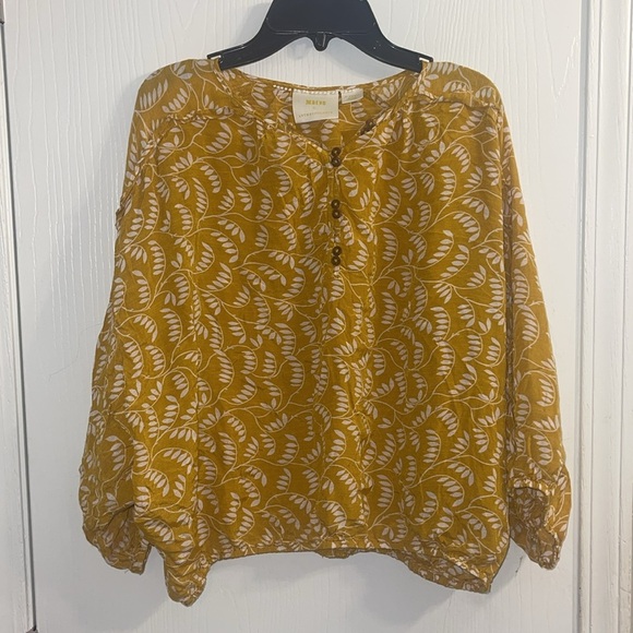 Maeve by Anthropologie Letizia Top xS Capri Stripe Balloon Sleeve Mustard Yellow - Picture 3 of 6